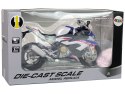 Motocykl Model BMW S1000RR Biały Dźwięki Światła Motocykl Model BMW S1000RR Biały Dźwięki Światła