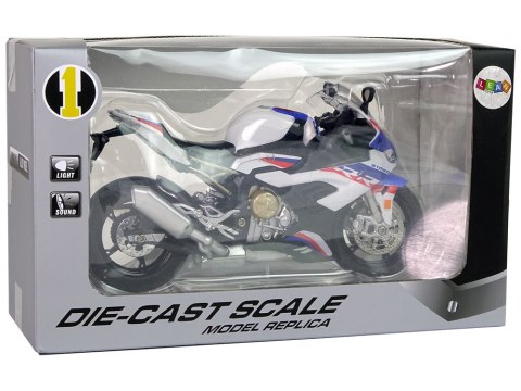 Motocykl Model BMW S1000RR Biały Dźwięki Światła Motocykl Model BMW S1000RR Biały Dźwięki Światła