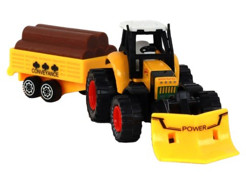Traktor Z Przyczepą Koparka Spychacz Maszyna Rolnicza Żółta Traktor Z Przyczepą Koparka Spychacz Maszyna Rolnicza Żółta