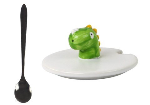 Kubek Ceramiczny Dinozaur Biały Przykrywka Łyżeczka 350ml Kubek Ceramiczny Dinozaur Biały Przykrywka Łyżeczka 350ml