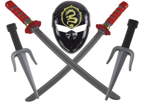 Zestaw Wojownika Ninja Maska Miecze Sztylety Czerwone Zdobienia Zestaw Wojownika Ninja Maska Miecze Sztylety Czerwone Zdobienia