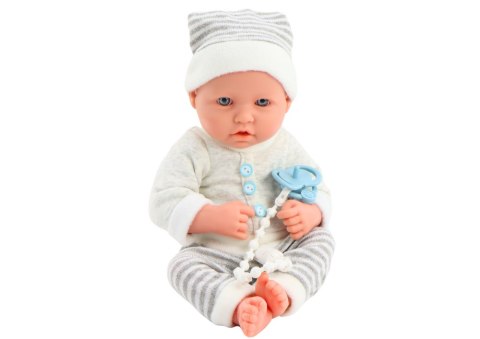 Lalka Bobas w Biało-Siwym Ubranku W Paski Czapeczka Smoczek Kołderka Lalka Bobas w Biało-Siwym Ubranku W Paski Czapeczka Smoczek Kołderka