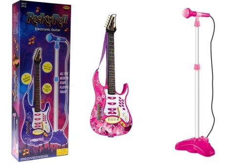 Gitara ze Statywem i Mikrofonem Różowa Gitara ze Statywem i Mikrofonem Różowa
