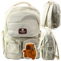 Plecak Miejski Szkolny Kapibara Brelok Przypinki Beżowy Kremowy 25L 42cm Plecak Miejski Szkolny Kapibara Brelok Przypinki Beżowy Kremowy 25L 42cm